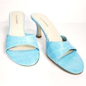 Amanda Smith Leather Jupiter Open Toe Heel Baby Blue Croc Cottagecore Size 8.5